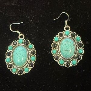 Turquoise and Silver Oval Earrings